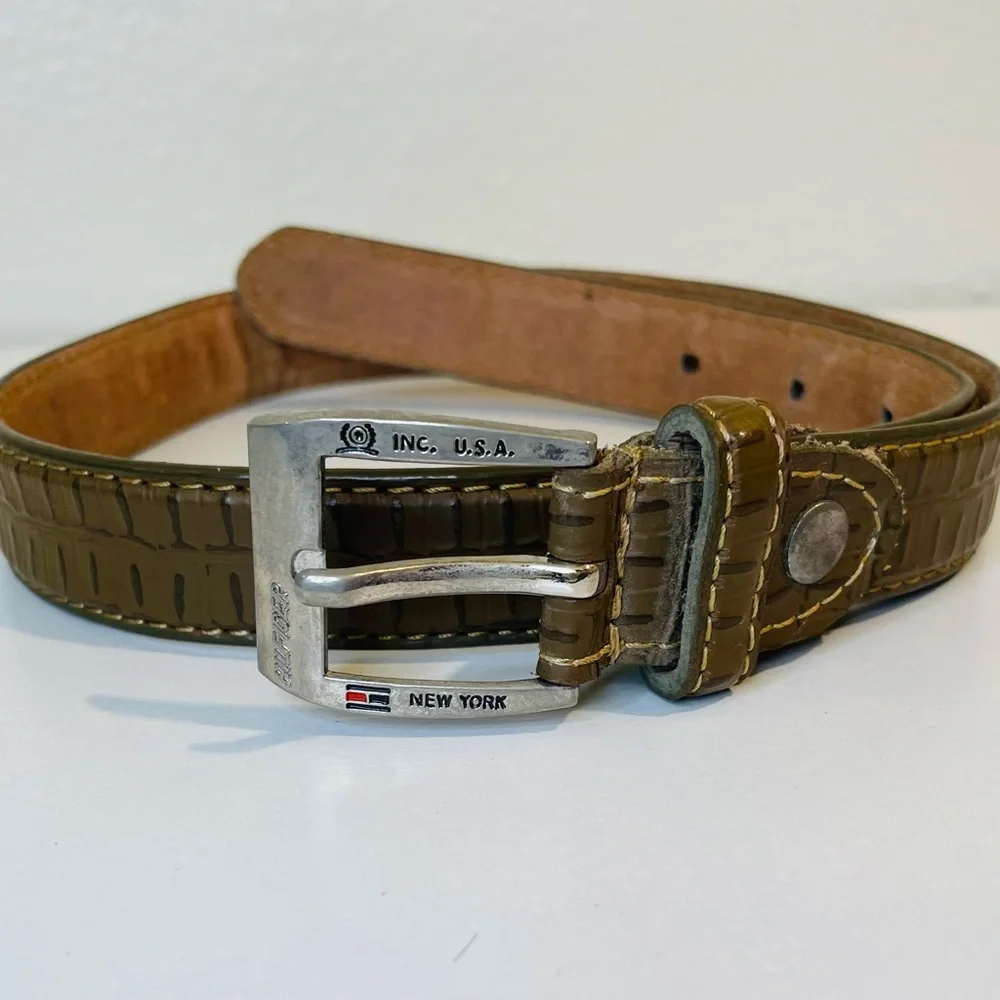 Vintage Tommy Hilfiger Square‎ Buckle Croco-Print Leather Belt Size XS (24”)